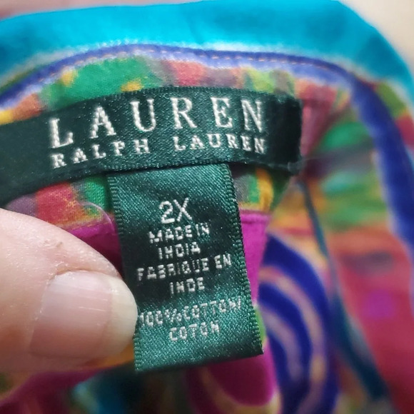 Lauren Ralph Lauren multicolored batik 3/4 sleeve cotton button up shirt - Picture 5 of 5